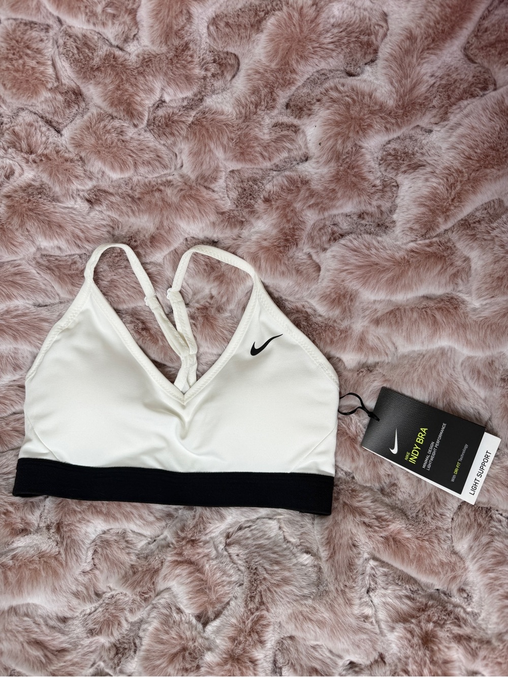 Nike White Sports Bra with Black Underband and Swoosh